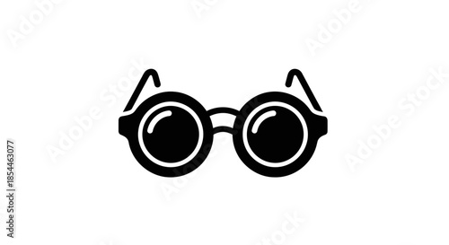 Minimalist Black Round-Framed Glasses Icon Vector Illustration.