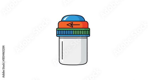 Blue and Orange Rollerball Deodorant Container with Arrow Indicator.