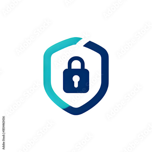 Minimal duotone cybersecurity shield icon with lock, flat vector illustration, modern digital protection symbol on white background