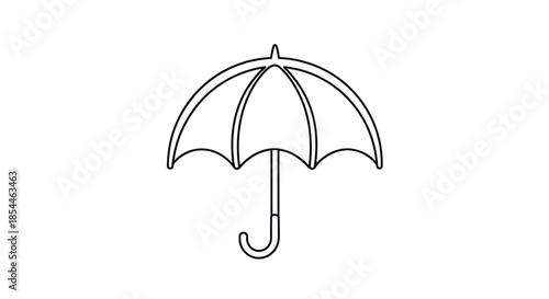 Simple Black and White Umbrella Outline Illustration.