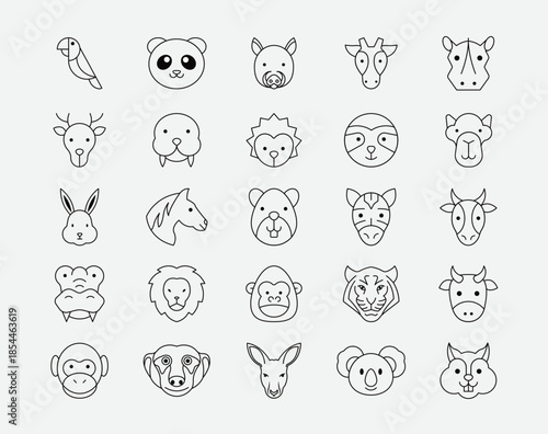 Zoo animal outline icons set. Simple vector illustration in modern thin line style.