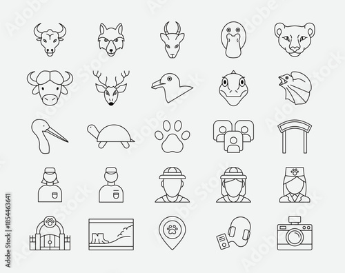 Zoo outline icons set. Simple vector illustration in modern thin line style.