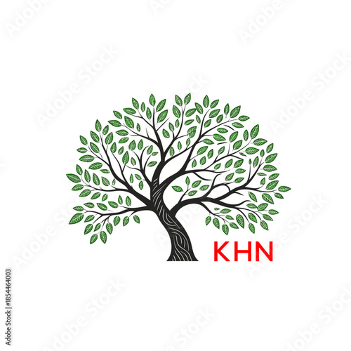 Green Tree of Life Logo Design KHN Later Logo , Natural Environment Tree Branding, Sustainable  Tree Logo
