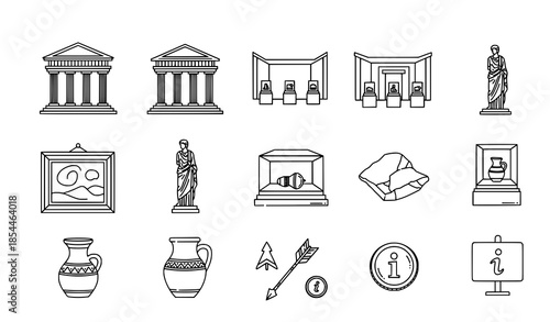 Museum Outline Icons Set Cultural Vector Symbols for Web Design