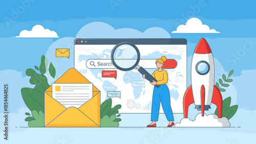 Searching for information online with magnifying glass