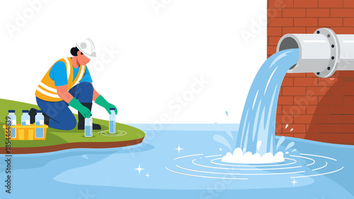 Water quality testing near industrial effluent pipe