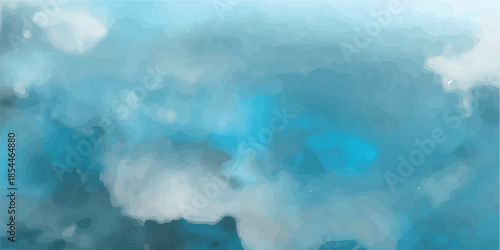 Abstract watercolor art featuring a blue sky and white clouds texture with a light motion of smoke and fog across a dark nature cloudscape background
