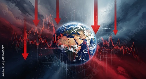 Earth crisis economic downfall and financial recession hitting the globe