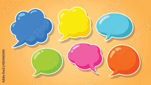 Colorful Speech Bubbles Set of Six Different Shapes and Sizes on Orange Background