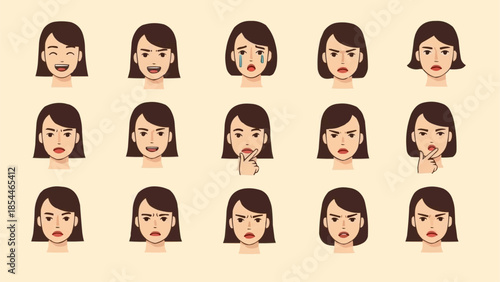 Collection of Woman Faces Expressing Different Emotions.