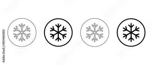 Snowflake icon set in circular outline. Winter, cold weather, frost, and snow symbol
