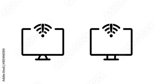 Computer monitor with internet connection error icon. Wifi warning and network problem symbol
