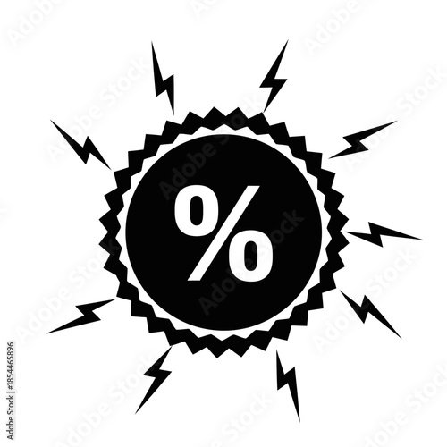 Flash Sale Percentage Discount Icon with Lightning Bolts - Urgent Special Offer Symbol.