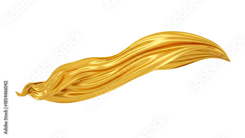 3D Flowing golden fabric on transparent background