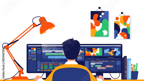 Graphic designer working on computer with editing software