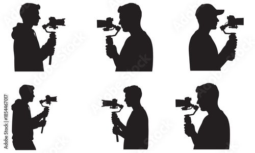 A collection of videographer silhouettes capturing professional footage with camera stabilizers