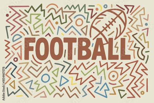 A dynamic football background vector features Memphis style patterns, strong graphic lines, and bright colors, delivering a fun, youthful, and energetic design perfect for sports related creativity.