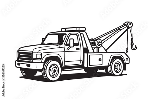 A minimalist vector design features a tow truck used for service and recovery, created with simple shapes and clear outlines to symbolize support, safety, and dependable automotive assistance.