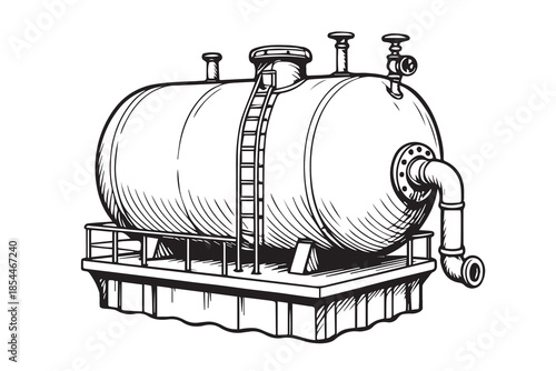 A clean vector design shows oil storage tanks arranged in an industrial area, symbolizing petroleum storage, energy supply chains, and the scale of modern fuel distribution facilities.