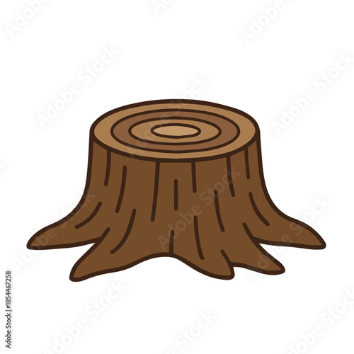 A minimalist vector depicts the base of a tree after logging, designed with simple shapes and clear outlines, delivering a calm yet thoughtful image inspired by nature and human interaction.