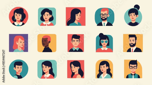 Diverse Collection of Flat Style People Avatars.