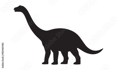 Minimalist black silhouette icon of a long-necked sauropod dinosaur on white background