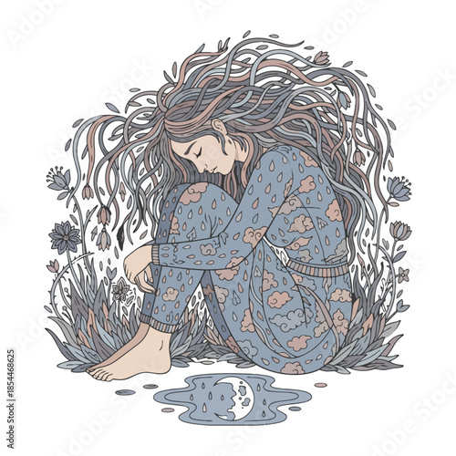 Vector illustration of a depressed woman