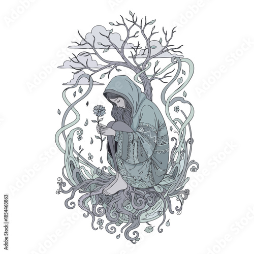 Vector illustration of a depressed woman