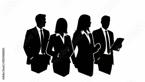 Diverse group of business professionals standing together in silhouette.