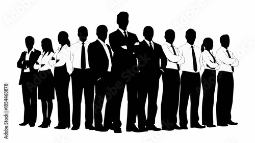 Diverse group of business professionals standing together in silhouette.