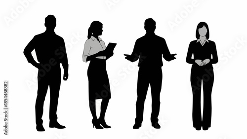 Diverse group of business professionals standing together in silhouette.