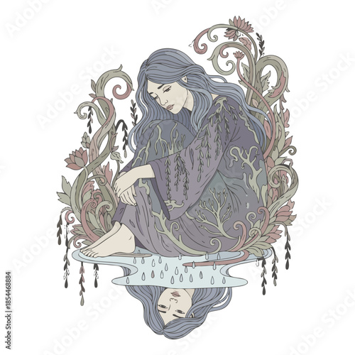 Vector illustration of a depressed woman