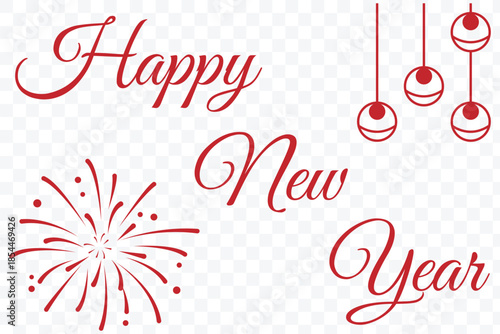 Happy new year script calligraphy vector, Elegant hand lettering design. Elegant Happy New Year calligraphy text design  perfect for holiday greeting cards, festive banners, seasonal celebrations.