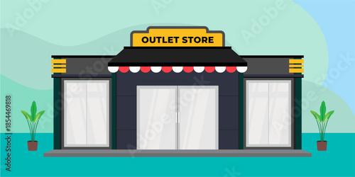 Flat design store front with place for name