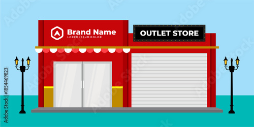 Flat design store front with place for name