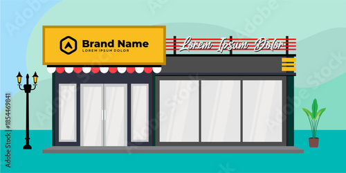 Flat design store front with place for name