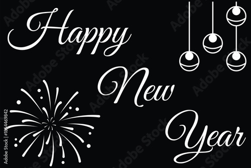 Happy new year script calligraphy vector, Elegant hand lettering design. Elegant Happy New Year calligraphy text design  perfect for holiday greeting cards, festive banners, seasonal celebrations.