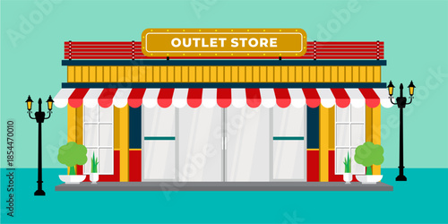 Flat design store front with place for name