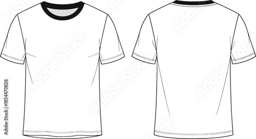 Short sleeve crewneck t-shirt flat sketch, front and back view, fashion CAD, apparel vector, garment illustration, technical drawing, template