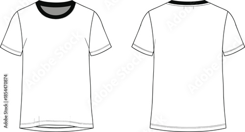 Short sleeve t-shirt flat sketch, crewneck design, front and back view, fashion CAD, apparel vector, garment illustration, technical drawing