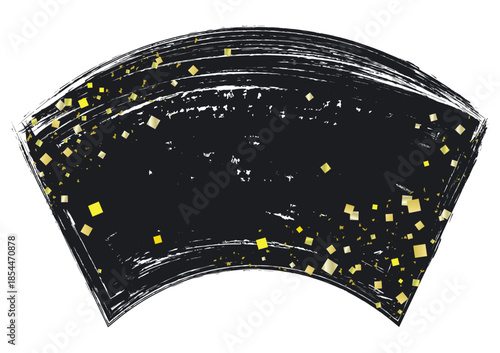 手描き筆タッチの扇型と金箔のフレーム/金