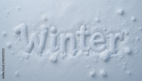 Snowy Winter Text Design on White Snow Background