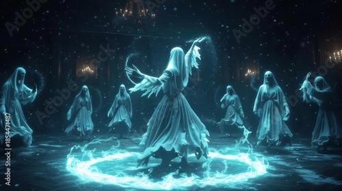 Ethereal Spirits Performing a Mystical Dance with Glowing Energy