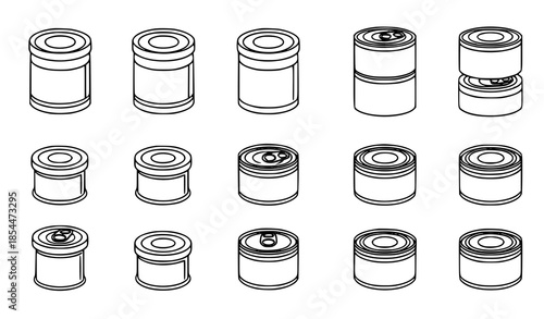 Tin Can Outline Icons Set Food Packaging Vector for Web Design