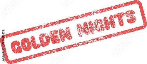 Red rubber stamp impression with a vintage grunge effect highlighting Golden Nights