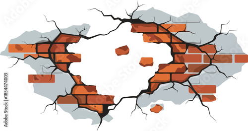 Brick Wall with a Hole and Cracks - A Symbol of Destruction and Transformation