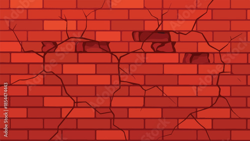 Cracked Red Brick Wall A Detailed Illustration of Texture, Damage, and Background