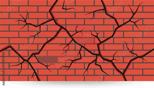 Cracked Brick Wall Illustration A Depiction of Damage and Deterioration for Design Projects
