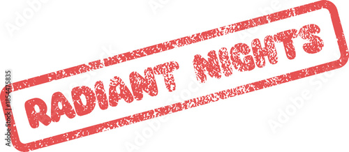 Striking red grunge textured stamp declaring Radiant Nights on a clean white surface