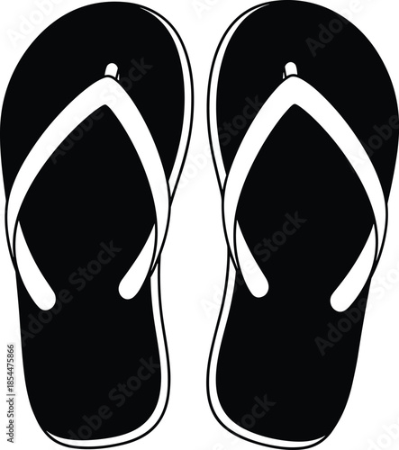 Pair of flip flops silhouette, summer beach sandals icon for vacation and travel concept, footwear fashion accessory vector illustration, black footwear symbol